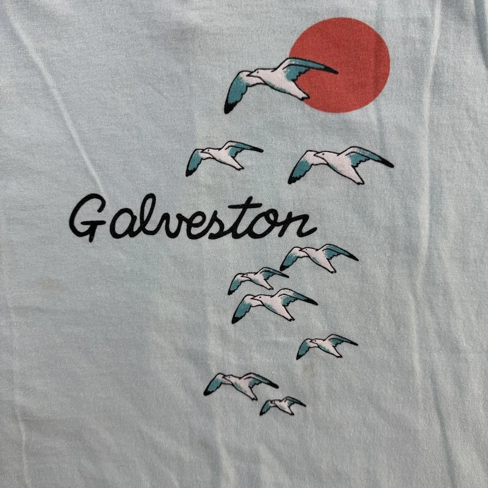 Vintage 80s Galveston Tank Top Mens XL Green Seagull Sun Graphic Textile Prints